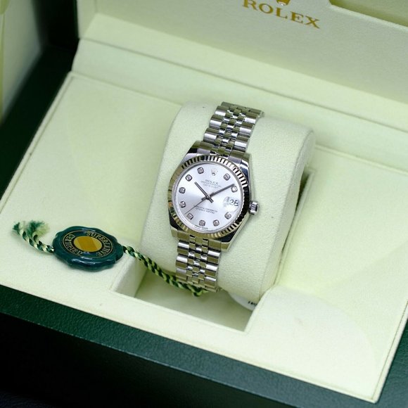 WOMEN'S DATEJUST FACTORY SILVER DIAMOND DIAL FLUTED BEZEL 178274 WHITE GOLD 31MM - Picture 2 of 9